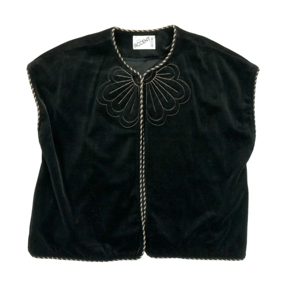 Vintage 70s Black Velvet Vest Gold Trim Embroidered Act III Union Label Size‎ 4